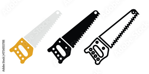 Collection of handsaw icons displaying different styles against a white background