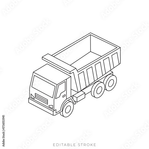 Dump Truck Isometric Outline Vector Heavy Equipment Illustration