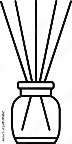Line Art Illustration of a Glass Jar Reed Diffuser with Sticks on White Background aroma diffuser