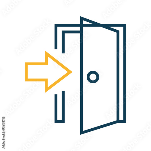 Gold arrow points inside the blue line door on white background