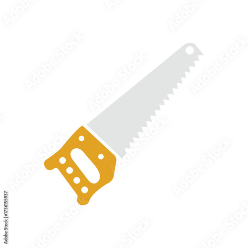 Handsaw tool with a yellow handle and gray blade displayed on a white background