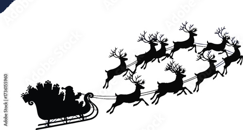 Santa's sleigh silhouette pulled by reindeer against sky