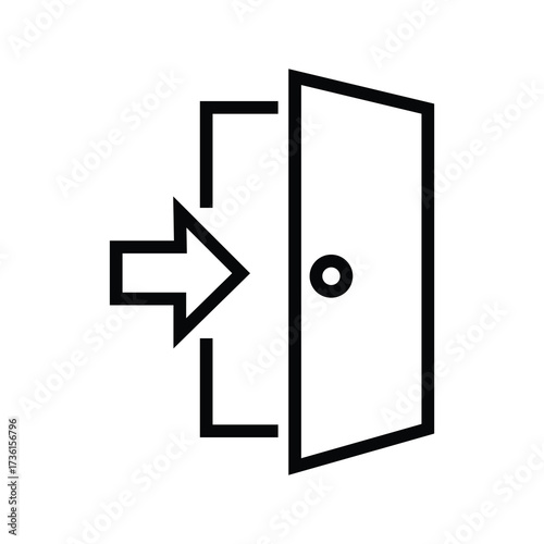 Open doorway with an arrow pointing toward it indicates entry on white background