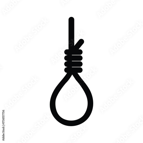 silhouette of a hanging noose symbolizing despair on a plain white background