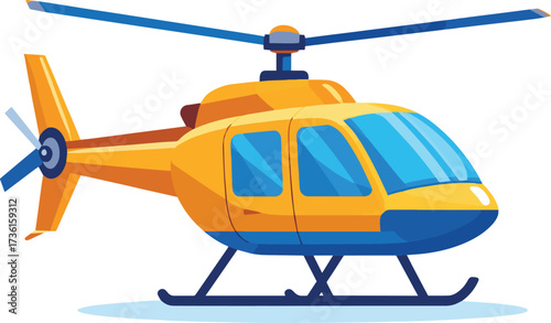 Vector illustration of a modern yellow helicopter, a symbol of air transport, aviation, and emergency services