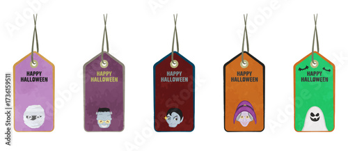 Cute Halloween character tag set