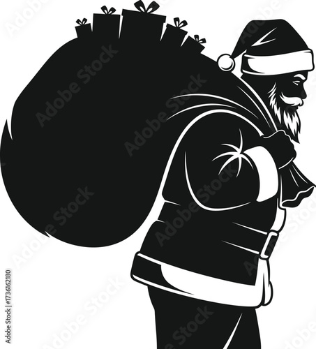 Santa claus carrying a sack full of gifts on his back