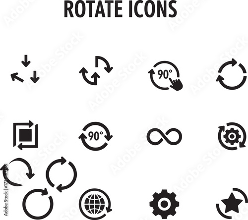 Arrows circular rotation direction ninety degree infinity gear globe star vector