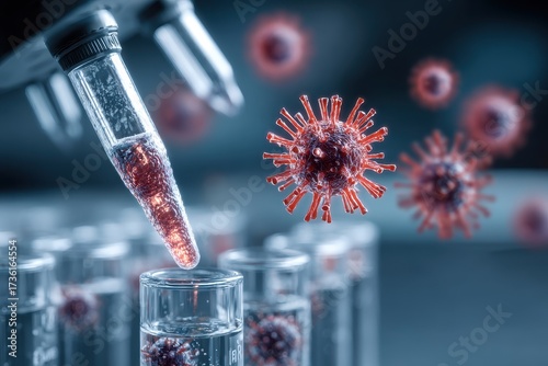 Microscopic View - Scientific Research of Virus Particles in Laboratory Setting.
