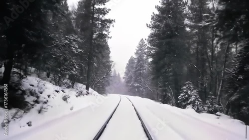Wallpaper Mural Winter Train Journey Snowy Rails Through Forest Torontodigital.ca