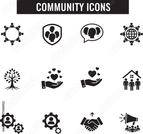 Community icons representing people connection growth and support vector