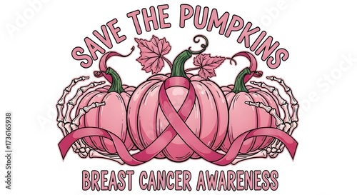 Save The Pumpkins Breast Cancer Awareness Pink Ribbon Skeleton Hands SVG