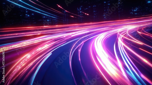 Abstract glowing light trails representing data transfer