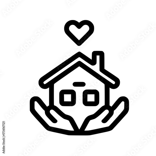 Symbolic icon of open hands with house and heart in professional vector format for social care and emotional branding