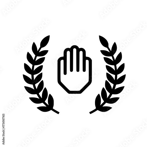 Single hand icon framed with decorative border in flat vector style for humanitarian and cultural themed content
