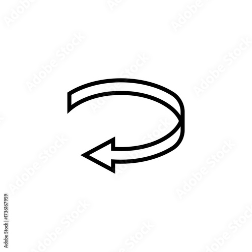 Semicircular curved thin long arrow. The arrow rotates in a circle. Vector illustration.