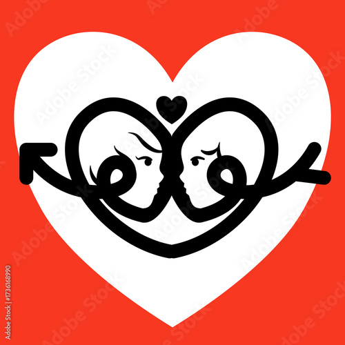 Elegant continuous-line logo forming a heart from the silhouettes of a man and a woman. A symbolic arrow pierces the heart, representing eternal love, destiny, and modern romance.