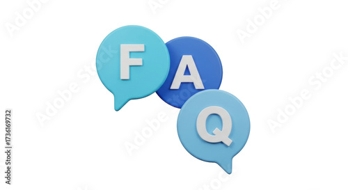 Принти на полотні Isolated 3D illustration of FAQ text in chat bubbles, frequently asked questions