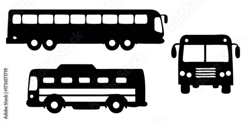 Vector Silhouette Set of Buses City Bus Double Decker and School Bus