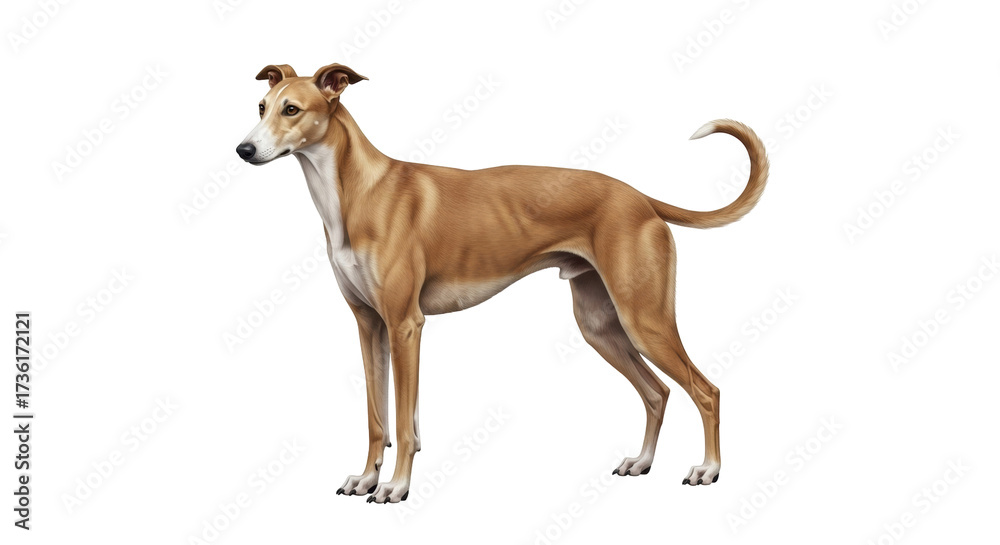 Obraz premium Isolated Italian Greyhound standing at alert, an elegant smooth coated sighthound breed