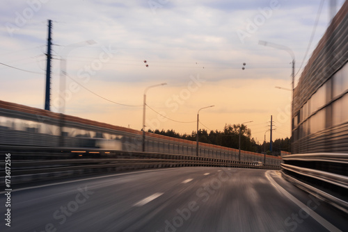 evening views of the road highway on a sunny day in summer. 