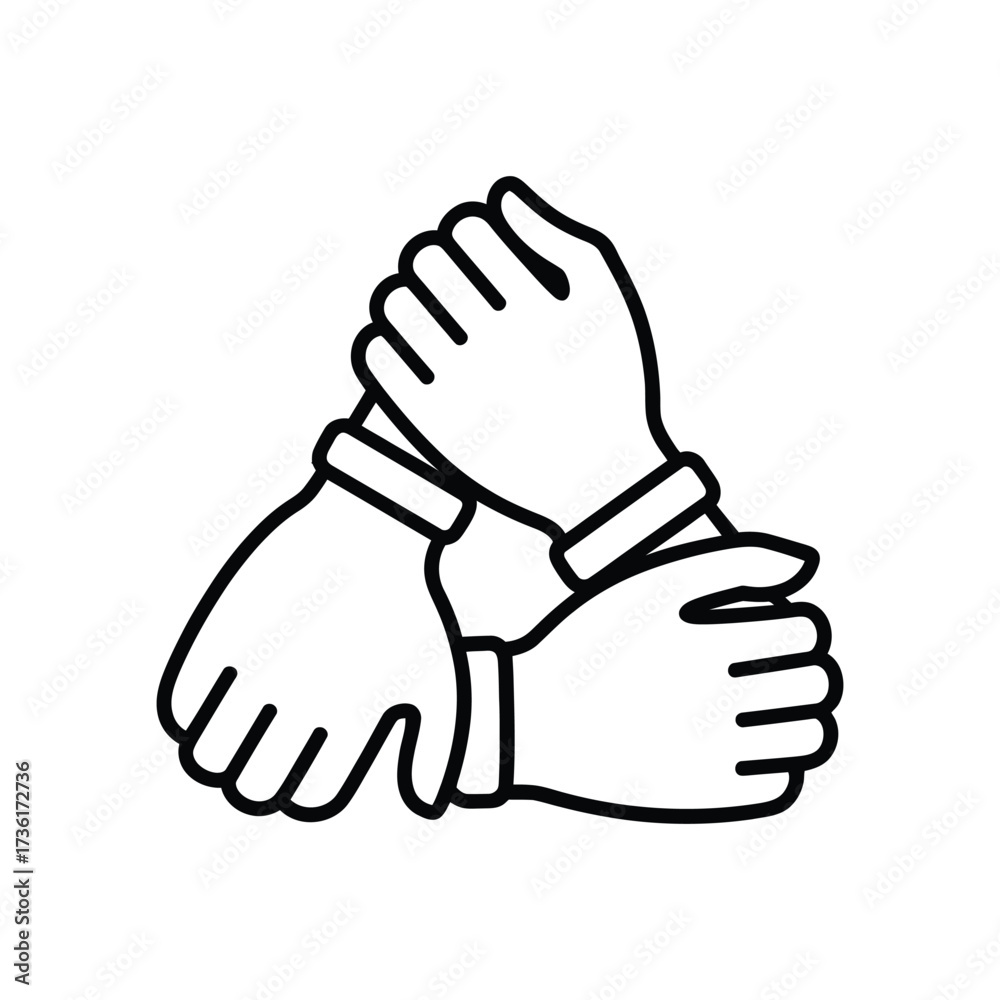 Obraz premium Three hands clasped together in a circle representing unity teamwork and support
