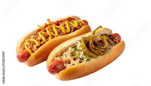 Two Variations of Gourmet Hotdogs Isolated on Transparent Background