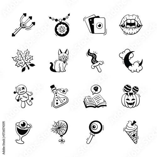 Download this amazing spooky halloween hand drawn doodle style icons