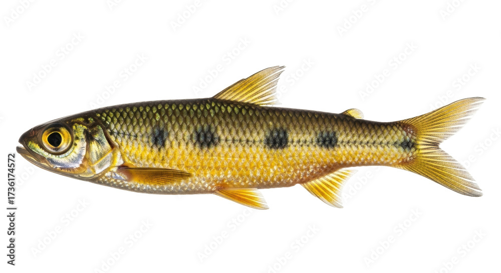 Εκτύπωση καμβά Isolated yellow shiner fish with black spots swimming in a natural position stil