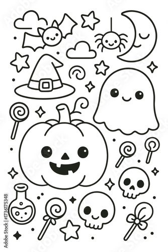 A fun collection of cute cartoon helloween and funny character icons