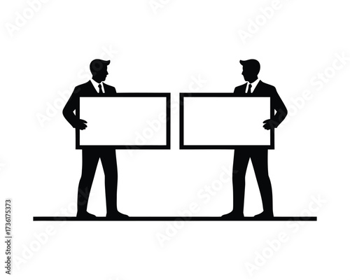 Peaceful Protest March with People Holding Blank Boards and Signs in High Contrast Vector Graphic