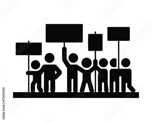 Group of People Demonstrating with Signs, Posters, and Large Banners in Political Protest Concept Art