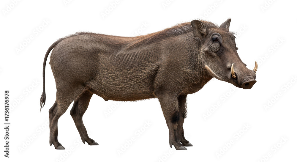 Bild auf Leinwand Isolated Wart hog standing in profile view showcasing formidable tusks and brist