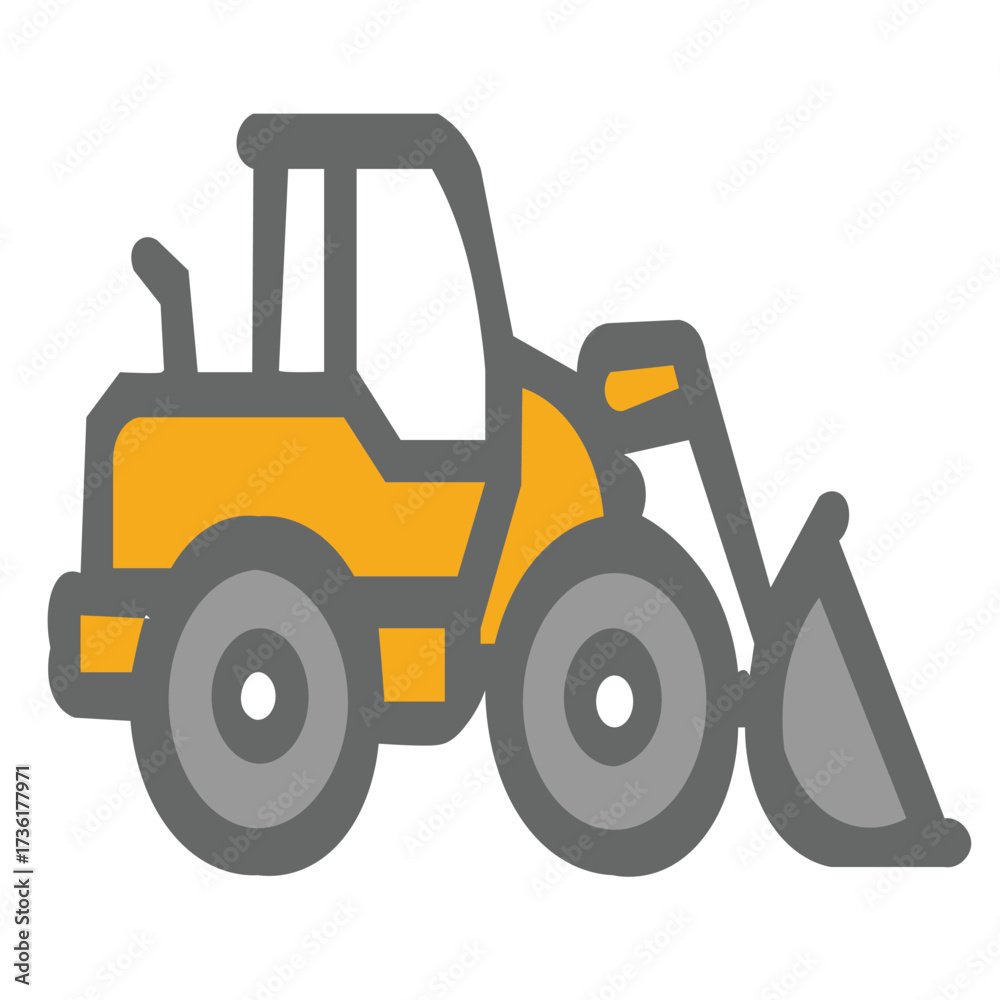 Fototapeta premium A simple cartoon illustration of a yellow and gray front end loader construction vehicle.