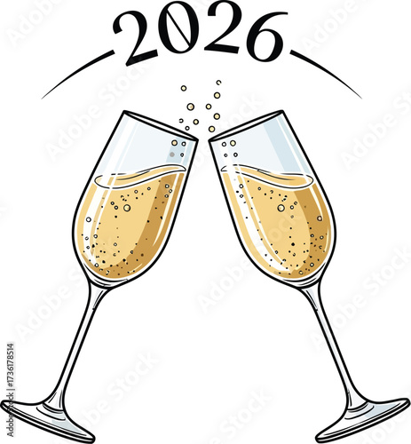 Toasting to 2026 with champagne glasses for new year celebration