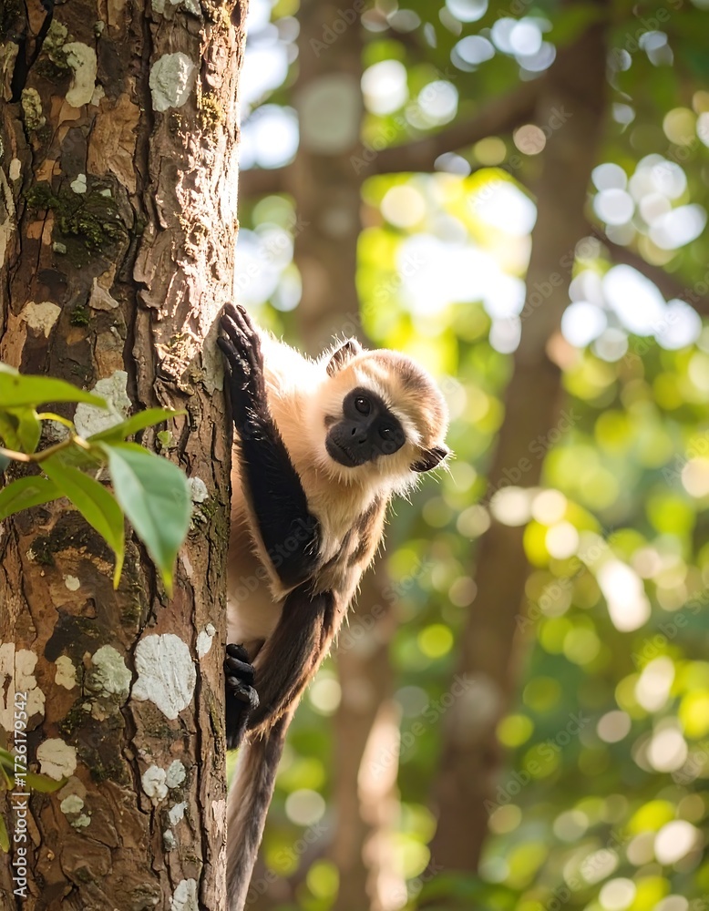 Obraz premium Monkey clinging to tree