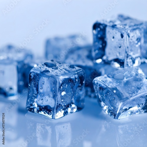 Pile of Wet Ice Cubes with Water Droplets