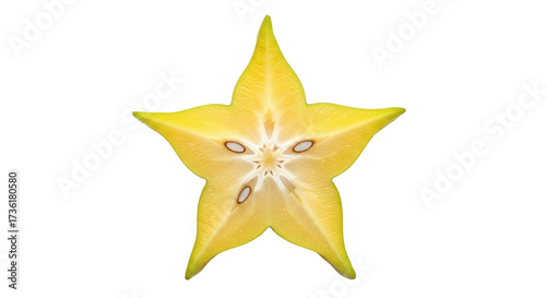 Photos Isolated close-up of a vibrant starfruit section, a delicious and exotic tropica