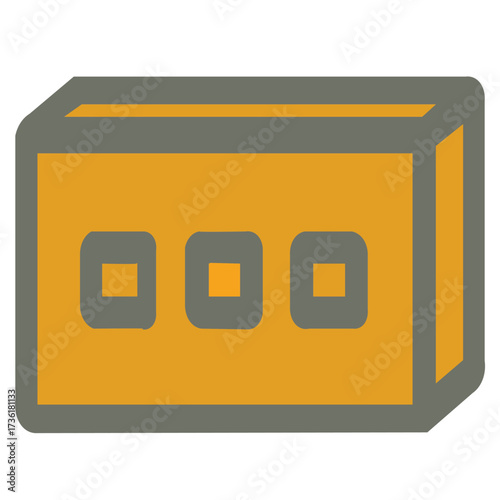 A simple, stylized illustration of a single orange brick with three square indentations on its face, outlined in gray.