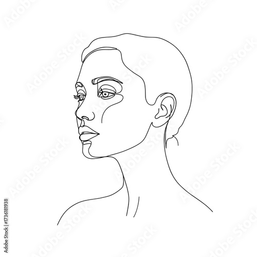 Minimalist Line Art Portrait of a Woman's Profile - Vector Illustration EPS