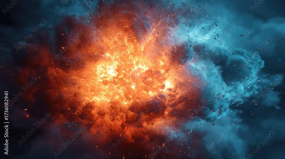 Obraz premium Explosion bursting with vibrant flames and smoke