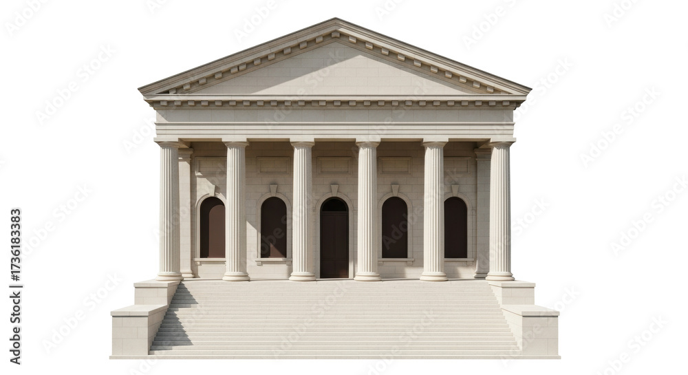 Obraz premium Isolated classical stone building front view featuring columns and multiple stairway steps