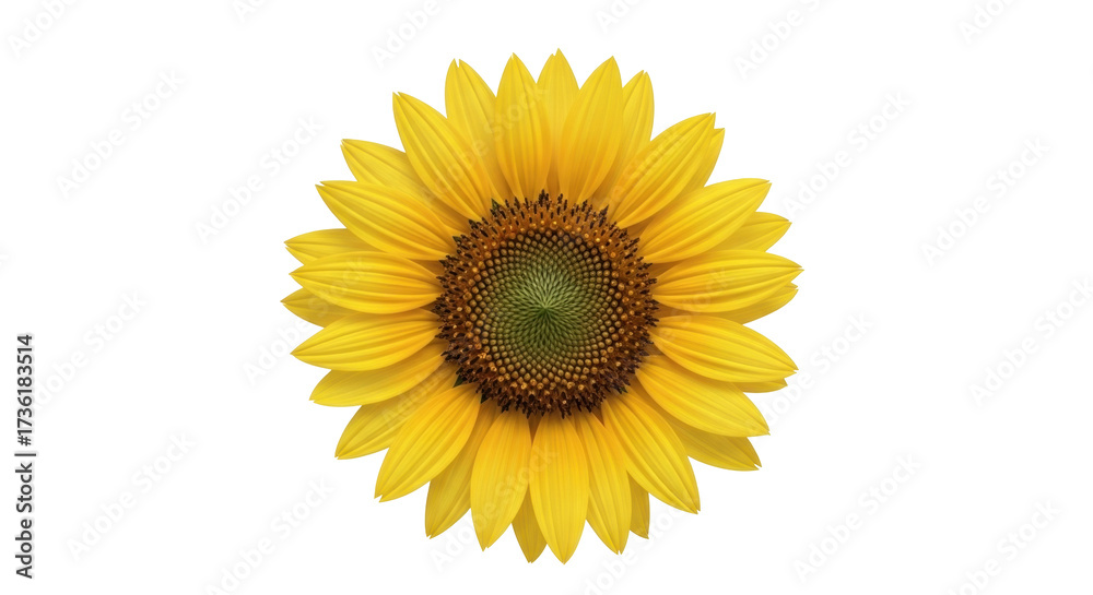Fototapeta premium Isolated bright sunflower in full bloom displaying golden yellow petals for summer
