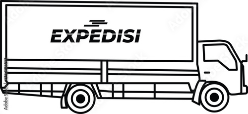 Vector illustration of a delivery truck with the word “Expedisi” on the container, symbolizing logistics, shipping, and transportation services.