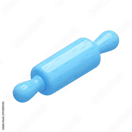 A charming 3D rendered light blue rolling pin, showcasing a subtle wooden texture, serves as an essential kitchen utensil for baking, isolated on white.