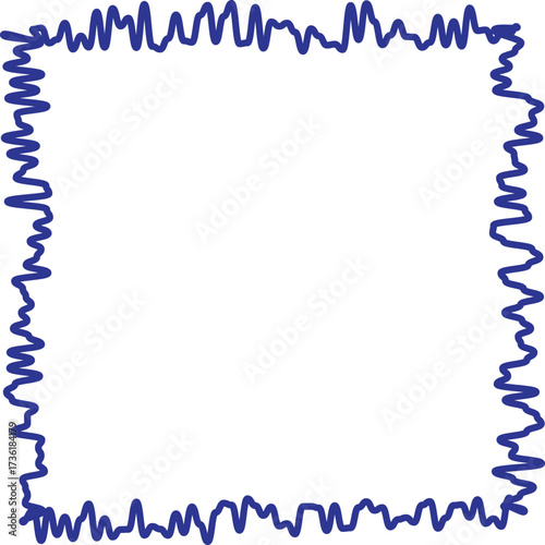 Abstract irregular square border design with wavy jagged blue lines on