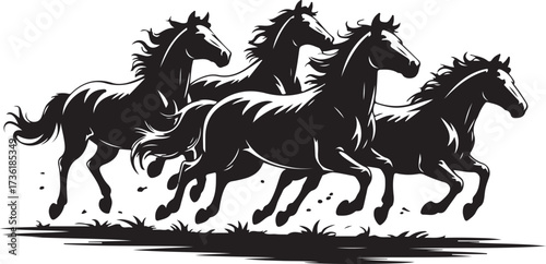Horse racing group silhouette vector
