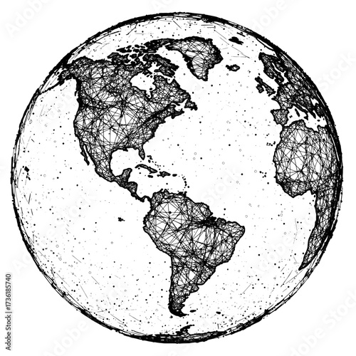Abstract global network of interconnected lines and dots representing the Earth, symbolizing connections and data flow