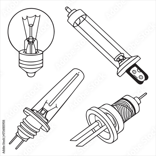 xenon lamp icons set outline