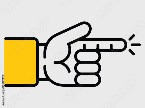 Pointing Finger Icon in Black Outline with Yellow Sleeve on Light Gray Background